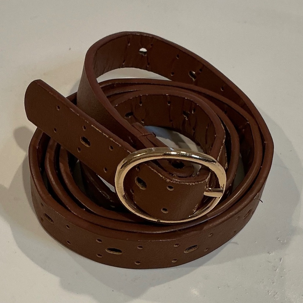 Women’s skinny brown belt gold buckle 44” Lg